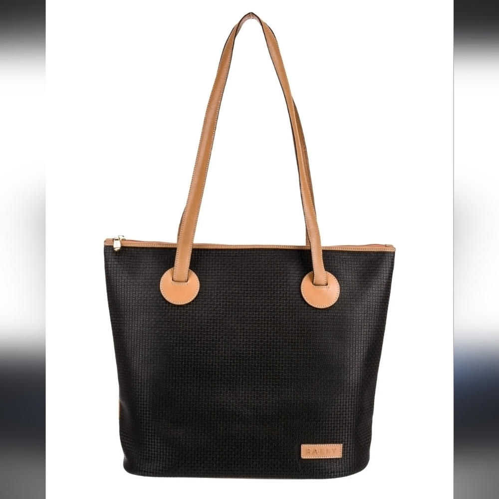 Bally Black and Tan Woven Tote Bag